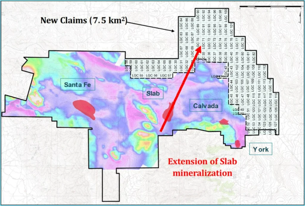 Historical Santa Fe claims expansion map showing the additional claims northeast of Slab