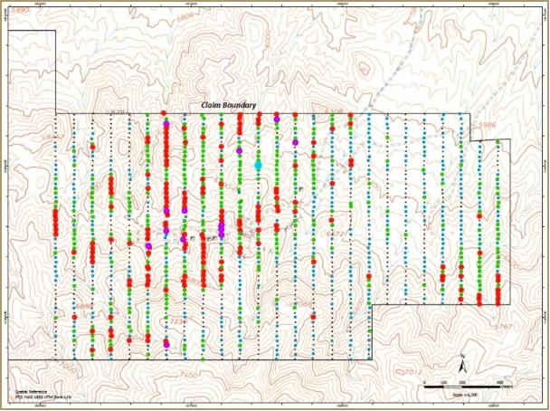 Historical silver-in-soil sample grid at West Santa Fe