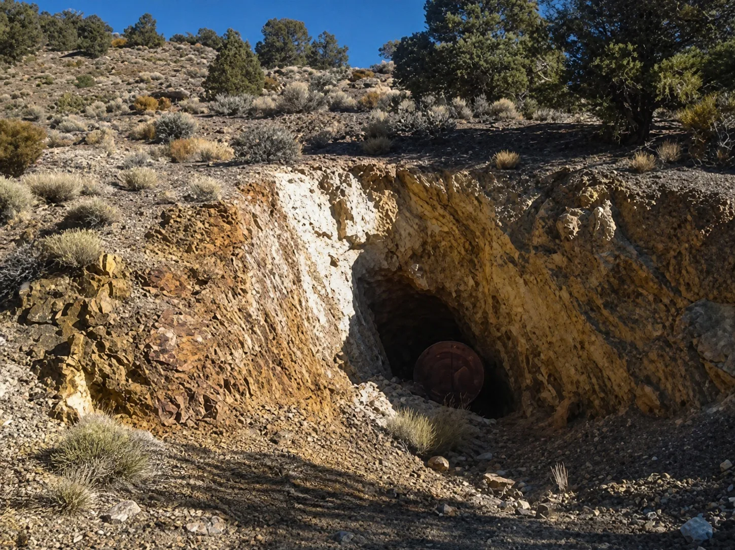 Historic mine portal and mineralized workings at the Moho project in Nevada