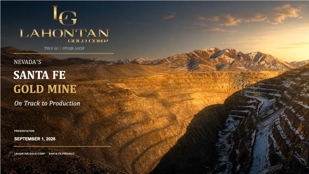 Cover of Lahontan Gold's September 1, 2026 Santa Fe Gold Mine presentation